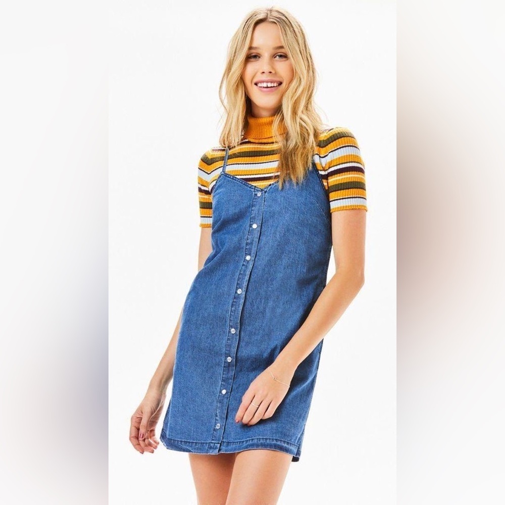 Faux Denim Button-Up Dress
